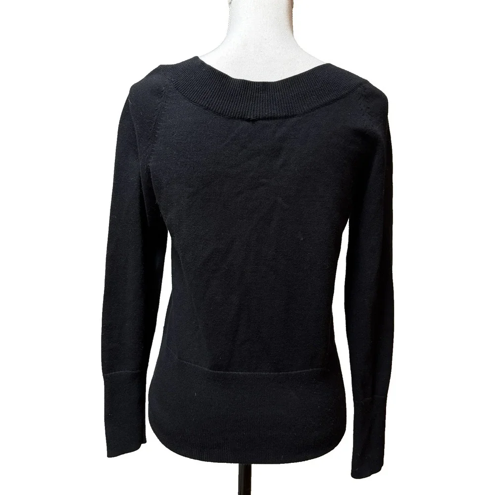 Cabi Black Zip Up V-Neck‎ Cardigan Sweater Cotton Knit Style 5453 XS